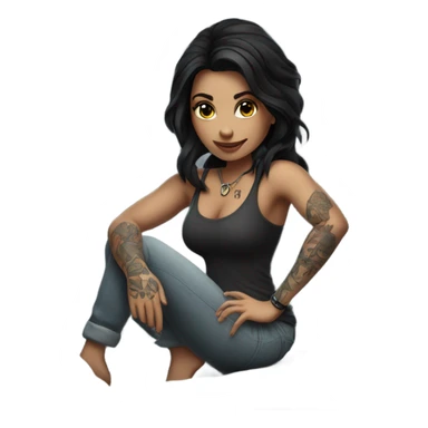 Beautiful tattooed woman dark hair climbing rocks sticker