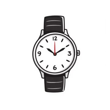 a clock or wristwatch with visible face and hands, in pastel colors dd9fb0, ffc6d3, a3bfc9, c4bee2, f1b091, detailed hand-drawn doodle style sticker