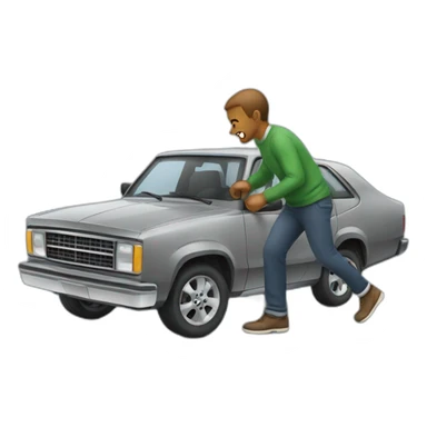 A man pulling big car sticker