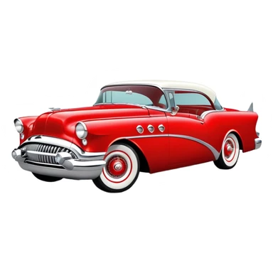 hot rod inspired by a 1956 Buick Century, vibrant color scheme, classic red with chrome and whitewall tires sticker