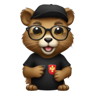 Beaver wearing glasses and black T-shirt with polish coat of arms print on it sticker