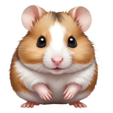 Cinematic Cute Brown and White Banded Hamster Portrait Emoji, Head tilted playfully and inquisitively, showcasing a fluffy fur with playful brown and white banded patterns, round, sparkling dark eyes filled with curiosity, Simplified yet irresistibly adorable features, highly detailed, glowing with a warm, friendly glow, high shine, affectionate and lively, stylized with a touch of whimsy, bright and endearing, soft glowing outline, capturing the essence of a mischievous yet loving hamster, so playful it feels like it could dash out of the screen and into your arms! sticker