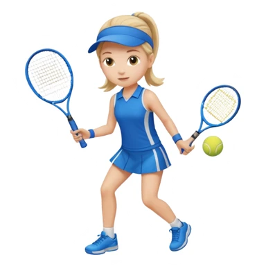 white young girl playing tennis, wearing a blue outfit sticker