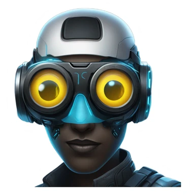netrunner, cyberpunk hacker with mechanical glasses, black cyborg mods, black vr headset, eyes covered, blue neon sticker