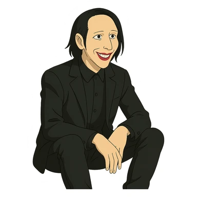 Marilyn Manson sitting and smiling, ghibli style sticker