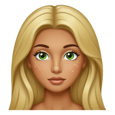 miss universe tanned girl with very long blonde brown hair and green brown eyes and freckles along her nose and cheeks and long eyelashes sticker