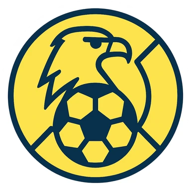 Club América logo style icon, featuring a stylized eagle and soccer ball, bold blue and yellow sticker