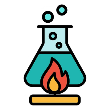 beaker with flame and bubbles, exothermic reaction sticker