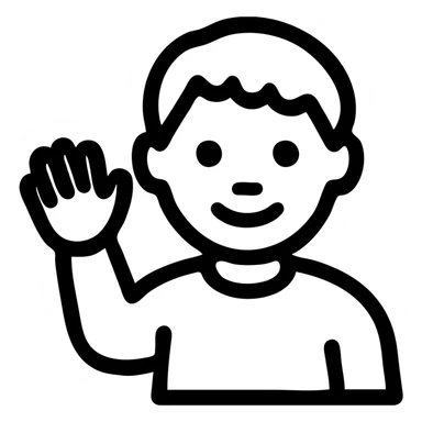 black kid, waving, outlined icon with no fill sticker