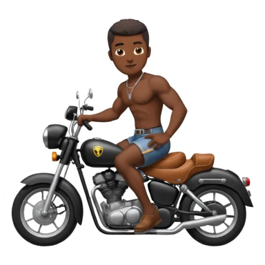 Black big men without shirt riding an old small motorcycle sticker