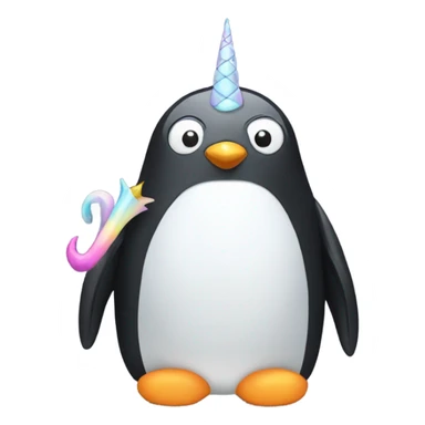 penguin with unicorn horn and a tail sticker