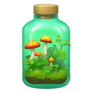 Bottle with green background and plants with rainbow mushrooms  sticker