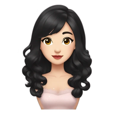 pretty woman in mid length black hair , chinita eyes, with dimples on both cheeks, with kpop dress sticker