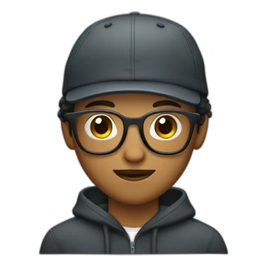 A young man with cap and glasses and and hoodie and mustache  sticker