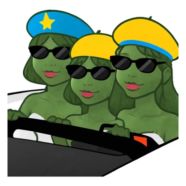 3 dark haired girls singing in a car sticker