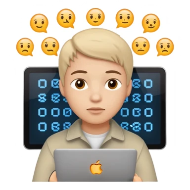 young programmer, thinking, with code symbols sticker