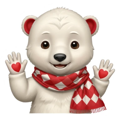 baby Polar Bear, smiling, hi five, wearing red Checkered Triangle scarf sticker