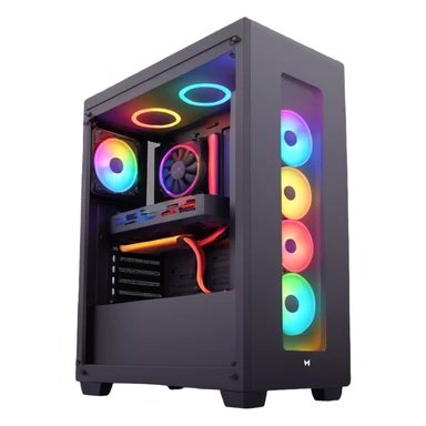 gaming PC tower with RGB lighting sticker