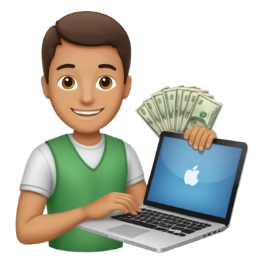 men with laptop and money sticker