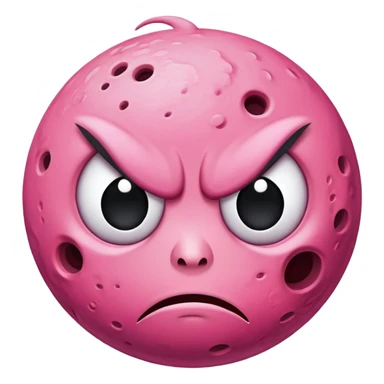 pink planet with craters and an angry face with furrowed eyebrows sticker