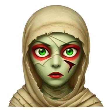 Mummy Cursed: Torn wrappings, glowing red eyes, green mist around.
 sticker