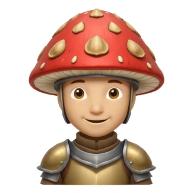 mushroom knight portrait, head and shoulders only, helmet made entirely of a large mushroom cap, textured mushroom surface, tiny fantasy armor collar, heroic smile, magical forest vibe, 3D cartoon, mobile game icon style, clean background, no text, no watermark
 
 sticker