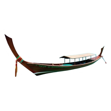 ​Cinematic Realistic Authentic Thai Longtail Boat, depicted as a traditional wooden longtail boat with a sleek, elongated hull and a brightly painted canopy, its long tail fin cutting gracefully through turquoise waters under a clear tropical sky, rendered with vibrant textures and dynamic natural lighting that captures its rustic charm and cultural heritage, sticker