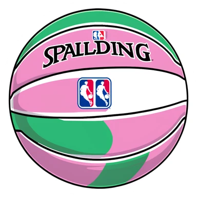 Spalding basketball with NBA logo, white color with pastel pink and green swirls pattern sticker