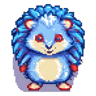 Sonic the Hedgehog, blue cartoon hedgehog with red shoes, energetic pose, pixel art style sticker