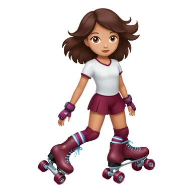 brunette long hair girl, tan skin, with burgundy rollerskates sticker