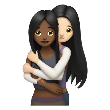 Lesbian with long black hair and white skin hugging her girlfriend from behind sticker