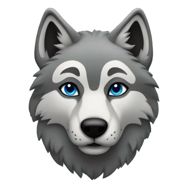 Grey wolf with black paws, black muzzle, black tail. with blue eyes. full body sticker