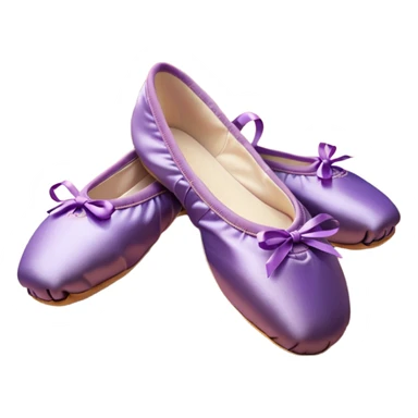 cinematic-realistic-ballet-shoes,-soft-satin-purple-pointe-shoes-with-delicate-ribbons,-resting-gently-on-a-polished-wooden-floor,-subtle-creases-in-the-fabric,-glowing-under-the-warm-golden-light-of-a-rehearsal-studio,-evoking-ele sticker