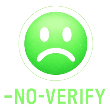emoji style icon with text '--no-verify', green glowing letters, Matrix hacker vibes, digital rain background sticker