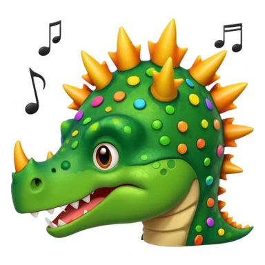 cartoon stegosaurus face with music notes sticker
