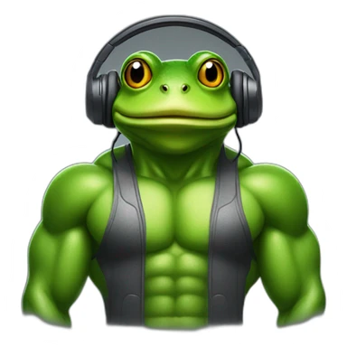 body builder frog man with a headphone sticker