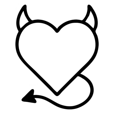 minimalist devil heart icon, black heart with a single red horn, flat style sticker
