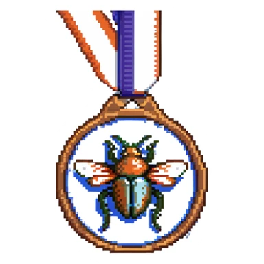 A bronze medal with a beetle icon and 'Bug Hunter' text, Discord style sticker
