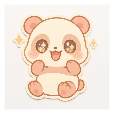 chibi sticker of a cheerful panda with sparkling eyes, pastel colors, white background sticker