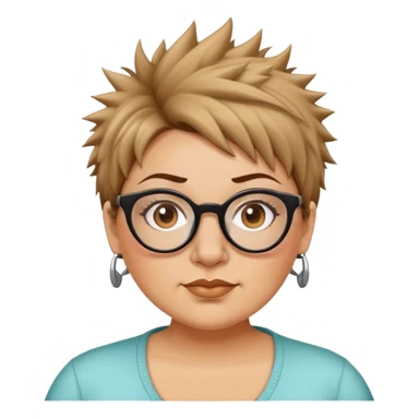  plus size white women round nose with short light brown shaggy spiked hair wearing glasses sticker