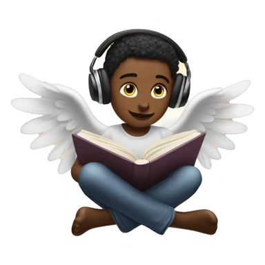 Create angel reading the book One Hundred Years of Solitude and listening to music through airpods sticker