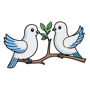 Israel vs Palestine as two doves with different colored olive branches, cartoon sticker style sticker