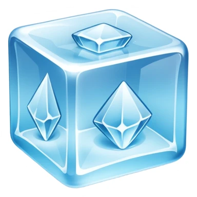ice cube object icon, crystal clear ice, glossy, small frost details, 3D cartoon, soft shadow, mobile game icon style, centered, clean background, no text, no watermark sticker