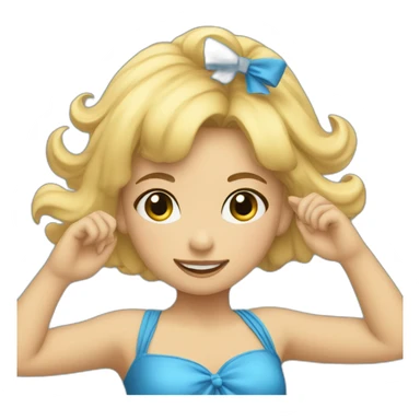 little blonde girl dancing in a blue bird costume sticker