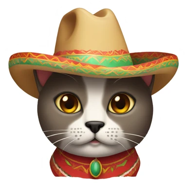 Mexican cat with a sombrero with brown eyes and a mustache sticker