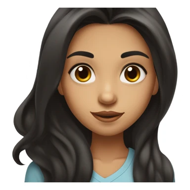 A dark black brown long hair girl , high cheekbones,indian features  with a giving a flirty smirk and a eye roll medium fair complexion  sticker