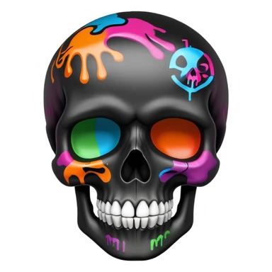 smooth black skull with vibrant graffiti paint contained within the skull shape, brand logos inside skull outline only, side view sticker