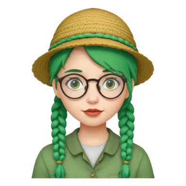 girl with green hairs, braids and spectacle and hat sticker