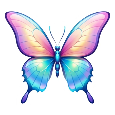 Transparent Shiny Glossy Pastel Gradient Hue holographic butterfly with bright sparkles and huge curvy wings with pointy tips sticker