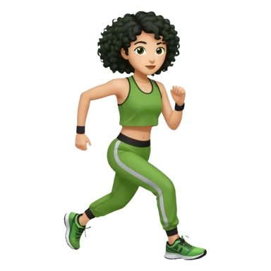 a woman with olive skin tone and curly black hair wearing green and jogging sticker